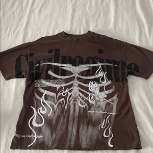 Brown Graphic T-Shirt with Skeleton Design